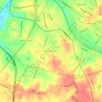 Mapa topográfico Oak Ridge Park, altitud, relieve