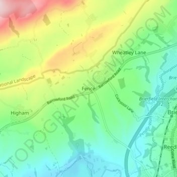 Mapa topográfico Fence, altitud, relieve