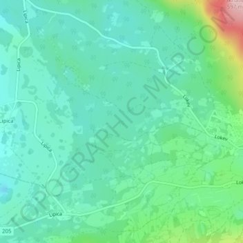 Mapa topográfico Kras, altitud, relieve