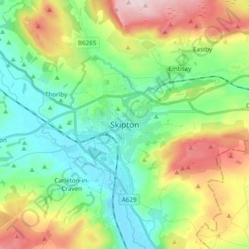Mapa topográfico Skipton, altitud, relieve
