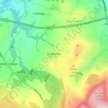 Mapa topográfico Tockholes, altitud, relieve