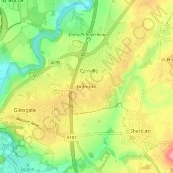 Mapa topográfico Belmont, altitud, relieve