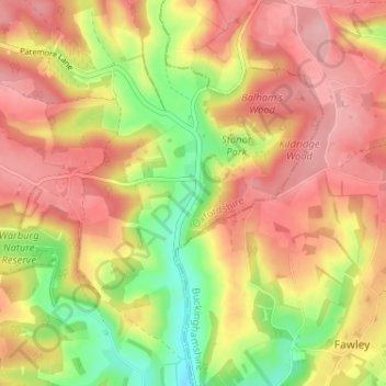 Mapa topográfico Stonor, altitud, relieve