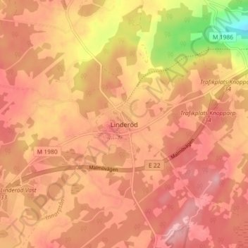 Mapa topográfico Linderöd, altitud, relieve