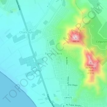 Mapa topográfico Pampa Libre, altitud, relieve