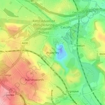 Mapa topográfico Waverley, altitud, relieve