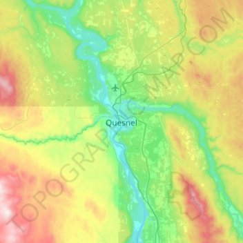 Mapa topográfico Quesnel, altitud, relieve