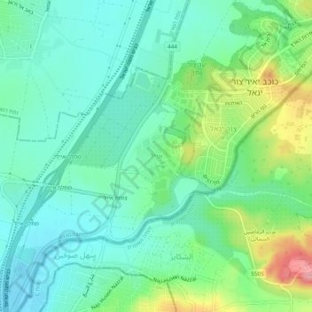 Mapa topográfico Eyal, altitud, relieve