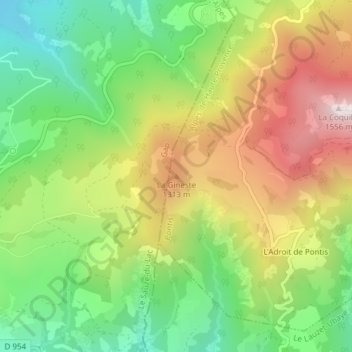 Mapa topográfico La Gineste, altitud, relieve