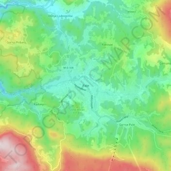 Mapa topográfico Pale, altitud, relieve