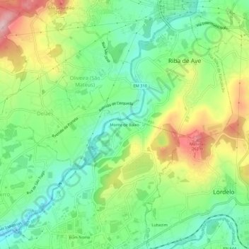 Mapa topográfico Monte de Baixo, altitud, relieve