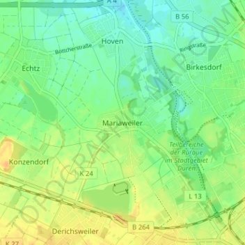 Mapa topográfico Mariaweiler, altitud, relieve