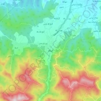 Mapa topográfico Galugah, altitud, relieve