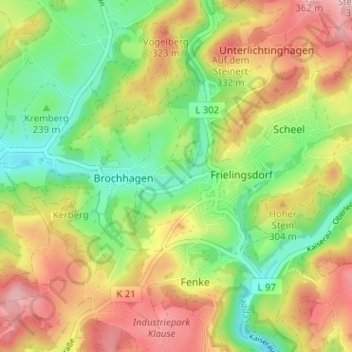 Mapa topográfico Oberbrochhagen, altitud, relieve