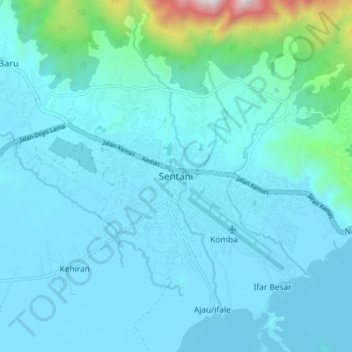 Mapa topográfico Sentani, altitud, relieve