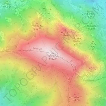 Mapa topográfico Gorbea, altitud, relieve