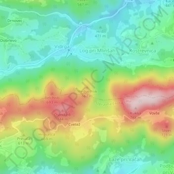 Mapa topográfico Medvednik, altitud, relieve