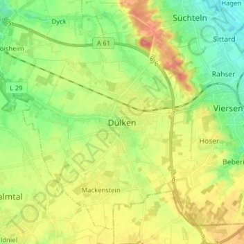 Mapa topográfico Dülken, altitud, relieve