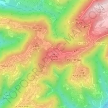 Mapa topográfico Fernet, altitud, relieve