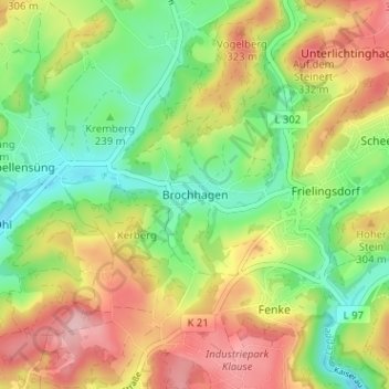 Mapa topográfico Brochhagen, altitud, relieve