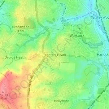 Mapa topográfico Highters Heath, altitud, relieve