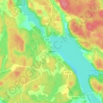 Mapa topográfico Laxne, altitud, relieve