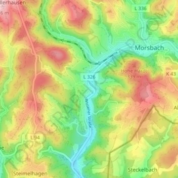 Mapa topográfico Rhein, altitud, relieve
