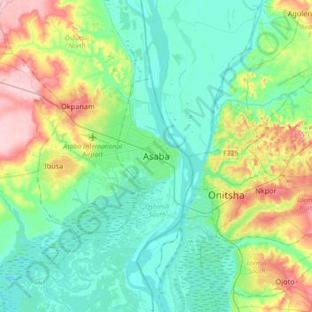 Mapa topográfico Asaba, altitud, relieve