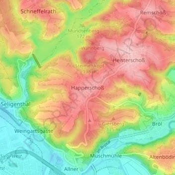 Mapa topográfico Happerschoß, altitud, relieve