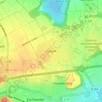 Mapa topográfico Dürwiß, altitud, relieve