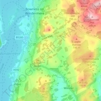 Mapa topográfico Lindeth, altitud, relieve