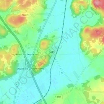 Mapa topográfico Tofta, altitud, relieve