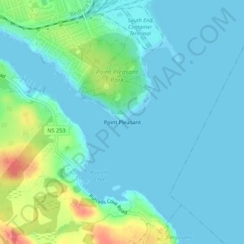 Mapa topográfico Point Pleasant, altitud, relieve