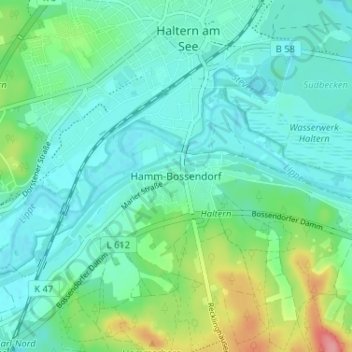 Mapa topográfico Hamm-Bossendorf, altitud, relieve