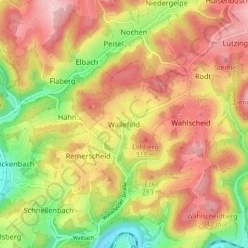 Mapa topográfico Wallefeld, altitud, relieve