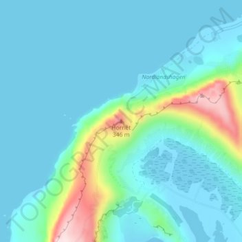 Mapa topográfico Hornet, altitud, relieve