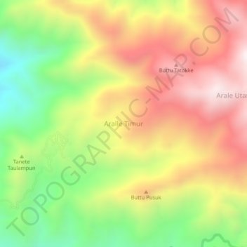 Mapa topográfico Aralle Timur, altitud, relieve
