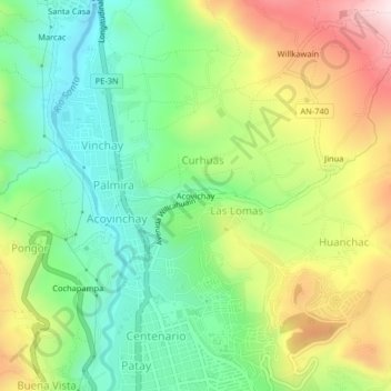 Mapa topográfico Acovichay, altitud, relieve