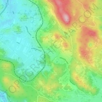 Mapa topográfico Rakek, altitud, relieve
