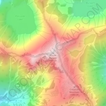 Mapa topográfico Mount Burwell, altitud, relieve