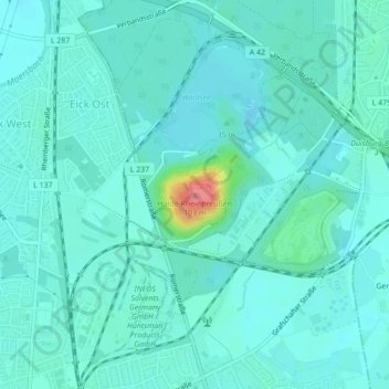 Mapa topográfico Halde Rheinpreußen, altitud, relieve