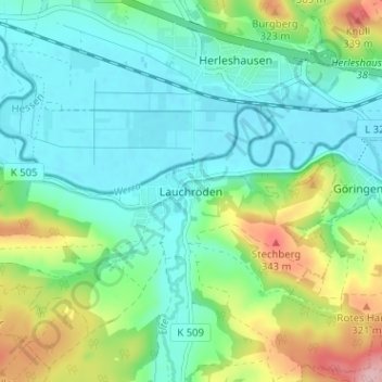 Mapa topográfico Lauchröden, altitud, relieve