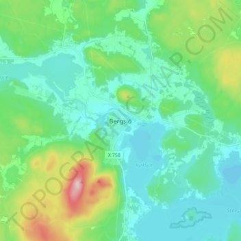 Mapa topográfico Bergsjö, altitud, relieve