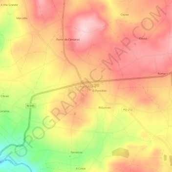 Mapa topográfico Agolada, altitud, relieve
