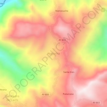 Mapa topográfico Atacocha, altitud, relieve
