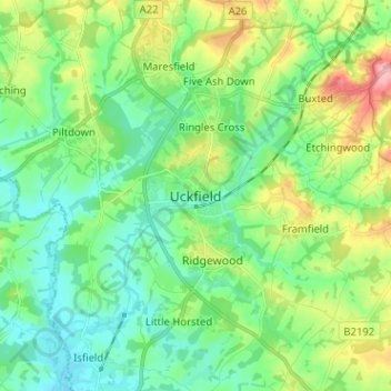 Mapa topográfico Uckfield, altitud, relieve