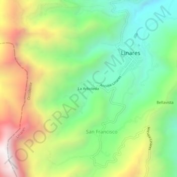 Mapa topográfico La Arboleda, altitud, relieve