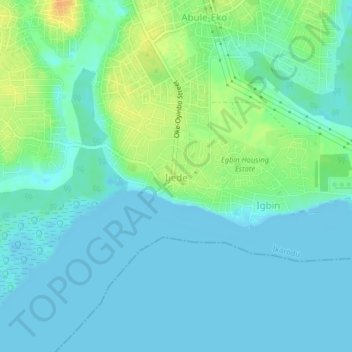 Mapa topográfico Ijede, altitud, relieve