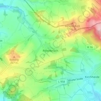 Mapa topográfico Pillenbruch, altitud, relieve