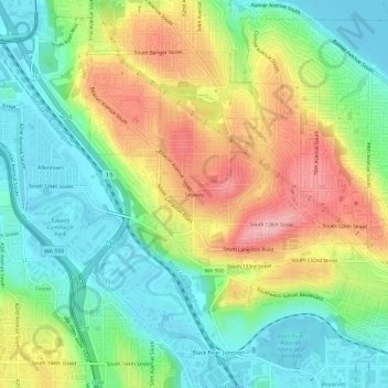 Mapa topográfico Skyway, altitud, relieve